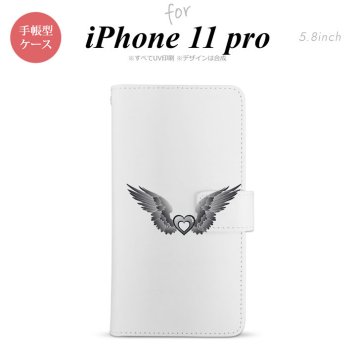 iPhone11Pro iPhone11 Pro 手帳型スマホケース カバー 黒翼 ハート グレー  nk-004s-i11p-dr466