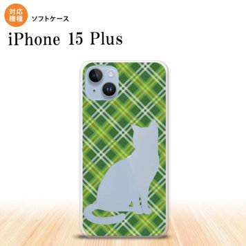 iPhone15 plus iPhone15 plus スマホケース 背面ケースソフトケース 猫 チェック A 緑 2023年 9月発売 nk-i15pl-tp957