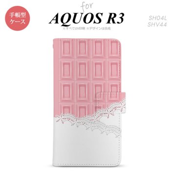 SH-04L/SHV44 AQUOS R3 手帳型スマホケース カバー チョコ ストロベリー レース ピンク  nk-004s-r3-dr739