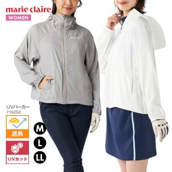 新入荷 UVカット ゴルフ パーカー マリクレール つば付きフード 紫外線 遮熱 ポケット スポーツ 薄手 marie claire ジッパー ジップアップ