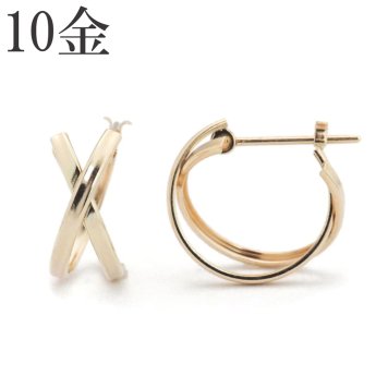 【ラグジュアリー♪】K10 10金 フープ クロッシング K10 シンプル 2重フープピアス  【ギフトボックス付き】アクセサリー 誕生日プレゼントに ピアス 10k 10金 フープピアス ラッピング無料