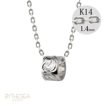 ゴールド ネックレス ハワイアンジュエリー ネックレス ゴールド ホワイトゴールド ネックレス スクロールチューブ Sサイズ 14k k14カットあずきチェーン太1.4mm ギフトラッピング可能 BY THE SEA バイザシー プレゼント ハロウィン 【品番：CG-GP127W-CH1020】