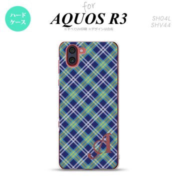 SH-04L SHV44 R3 AQUOS R3 スマホケース カバー チェック A 青 +アルファベット nk-r3-437i