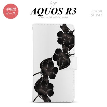 SH-04L/SHV44 AQUOS R3 手帳型スマホケース カバー ハイビスカス 黒  nk-004s-r3-dr081