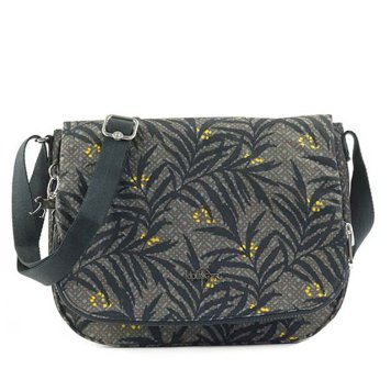 キプリング Kipling ショルダーバッグ K14302 J10 EARTHBEAT M アースビートエム 斜めがけバッグ TROPIC BLOOM BL ブラウン＋ネイビー系植物柄