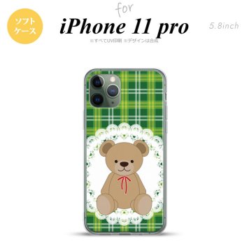 iPhone11Pro iPhone11 Pro スマホケース ソフトケース くま チェック レース 緑 メンズ レディース nk-i11p-tp757