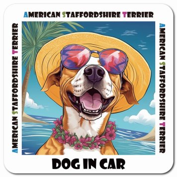 名入れ可 海 麦わら帽子 サングラス 夏 American Staffordshire Terrier アメリカンスタッフォードシャーテリア カーサイン 車 マグネットステッカー 犬 マグネット 強力 13x13cm 正方形ドラレコステッカー 安全対策 危険運転 煽り運転 アニマル 動物 犬種別 屋外 防水 屋内