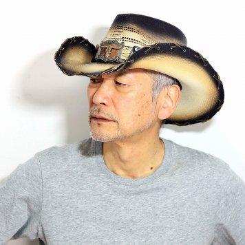 カウボーイハット バンゴラ メンズ California Hat Company Inc. ウエスタン ストローハット つば広ハット ロングホーン テンガロンハット バンゴラ草 グラデーションカラー ティーステイン 父の日 ギフト 帽子 男性 誕生日 プレゼント