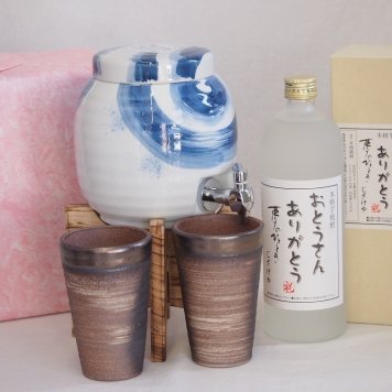 贈り物セット 国産有田焼 手猫刷毛渦焼酎サーバー1500cc木代付セット(14.5×15.5cm 1.1キロ)7