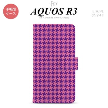 SH-04L/SHV44 AQUOS R3 手帳型スマホケース カバー 千鳥 格子 小 紫  nk-004s-r3-dr907