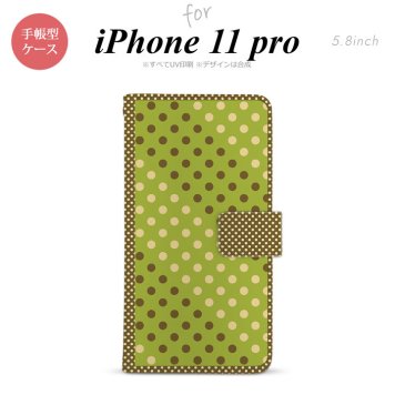 iPhone11Pro iPhone11 Pro 手帳型スマホケース カバー ドット 水玉 緑 茶  nk-004s-i11p-dr1656