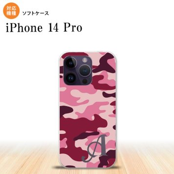 iPhone14 Pro iPhone14 Pro スマホケース 背面ケースソフトケース ウッドランド 迷彩 B ピンク +アルファベット 2022年 9月発売 nk-i14p-tp1148i