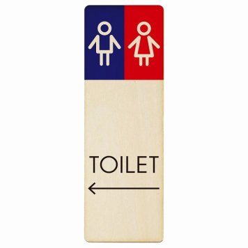 トイレ プレート 木製 男女 I1 左 矢印 長方形 縦書き 9x27cm 方向案内 進路ドア サインステッカー ピクトサイン トイレマーク表示 案内 注意 施設 御手洗 TOILET おしゃれ シンプル 安全対策