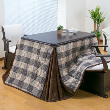 [こたつ布団単品] 長方形 105cm×80cm 省スペース こたつ掛け布団 ポケット付き 両面 リバーシブル しじら織り 格子柄 フランネル ブラウン 茶色 無地 撥水加工 送料無料