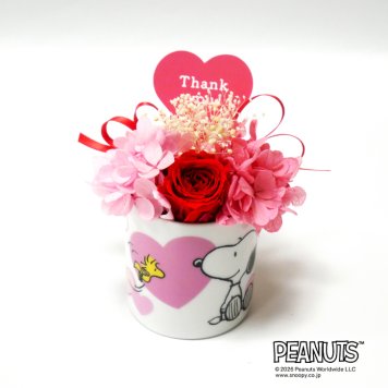 【公式ライセンス商品】スヌーピーハートミニカップレッド（Thank you・Happy Birthday・Congratulations) / プリザーブドフラワー 花 お花 フラワー フラワーギフト キャラ スヌーピー かわいい 雑貨 インテリア プレゼント ギフト 母の日 誕生日 記念日 お祝い