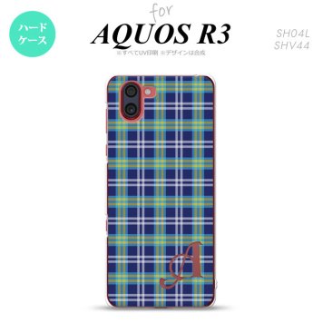 SH-04L SHV44 R3 AQUOS R3 スマホケース カバー チェック B 青 +アルファベット nk-r3-438i