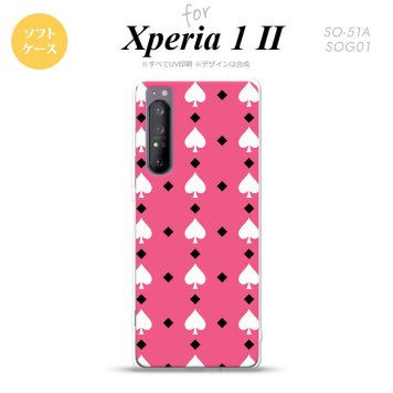 Xperia 1 II 5G スマホケース 背面カバー ストラップホール有り ソフトケース トランプ スペード ピンク 白 ストラップホール おしゃれ かわいい かっこいい メンズ レディース nk-xp12-tp542