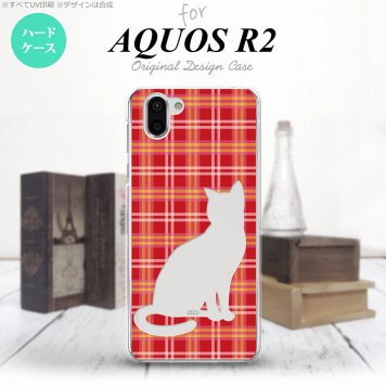 AQUOS R2 アクオス アール2 SH-03K SHV42 専用 スマホケース カバー ハードケース 猫 チェック赤B nk-r2-952[スマホ,スマホケース,スマホカバー,ケース,カバー,ジャケット]