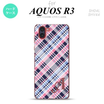 SH-04L SHV44 R3 AQUOS R3 スマホケース カバー チェック A ピンク 青 +アルファベット nk-r3-439i
