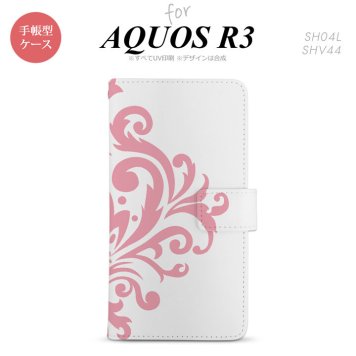 SH-04L/SHV44 AQUOS R3 手帳型スマホケース カバー ダマスク ピンク  nk-004s-r3-dr1033