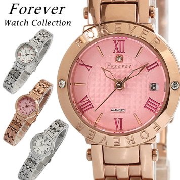 【Forever】 【フォーエバー】 レディース 腕時計 とけい ウォッチ 女性 天然ダイヤモンド ステンレス クリスタル FL-1203 Ladies ピンクゴールド シルバー 10気圧防水