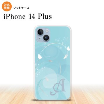 iPhone14 plsu iPhone14 plsu スマホケース 背面ケースソフトケース バタフライ 蝶 A 青 +アルファベット 2022年 10月発売 nk-i14pl-tp203i