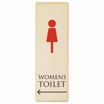 トイレ プレート 木製 WOMENS ホワイト＆カラー 左 矢印 長方形 縦書き 4x12cm 方向案内 進路ドア サインステッカー ピクトサイン トイレマーク表示 案内 注意 施設 御手洗 TOILET おしゃれ シンプル 安全対策