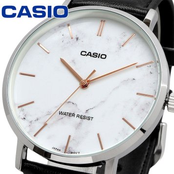 CASIO 腕時計 カシオ 時計 ウォッチ チープカシオ チプカシ クオーツ メンズ 腕時計 ホワイトマーブル×ブラックレザーバンド MTP-VT01LM-7A 海外モデル  [並行輸入品]