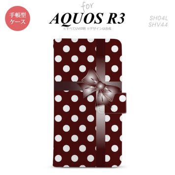 SH-04L/SHV44 AQUOS R3 手帳型スマホケース カバー ドット リボン 赤茶  nk-004s-r3-dr301