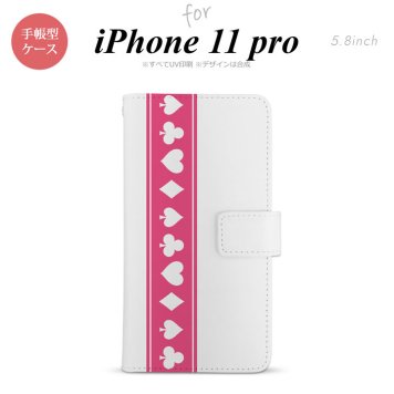 iPhone11Pro iPhone11 Pro 手帳型スマホケース カバー トランプ 帯 ピンク クリア  nk-004s-i11p-dr530