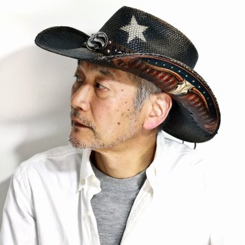 星柄 パナマハット メンズ 帽子 パナマ100% カウボーイハット 星条旗 バックルベルト テンガロン Lサイズ XLサイズ California Hat Company Inc. ストローハット 大きいサイズ 春 夏 スター ウエスタン 日よけ 黒 ブラック 父の日