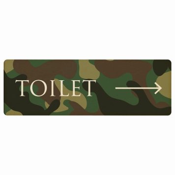 トイレ プレート 木製 TOILET 文字タイプ 迷彩 カラー 右 矢印 長方形 12x4cm 方向案内 進路ドア サインプレート ピクトサイン トイレマーク表示 案内 注意 施設 御手洗 TOILET おしゃれ シンプル 安全対策