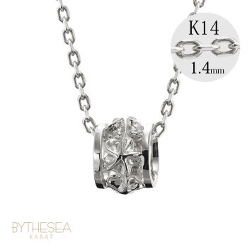ゴールド ネックレス ハワイアンジュエリー ネックレス ホワイトゴールド バレル 樽 プルメリア 透かし模様 14K K14ホワイトゴールド 14k k14カットあずきチェーン太1.4mm ギフトラッピング可能 彼女 妻 女性 レディース プレゼント ハロウィン 【品番：CG-GP105W-CH1020】