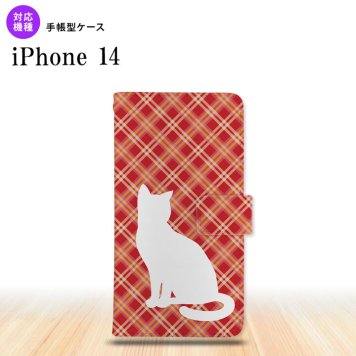 iPhone14 iPhone14 手帳型スマホケース カバー 猫 バイアスチェック 赤 2022年 9月発売 nk-004s-i14-dr951