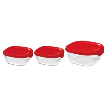 ハリオ 耐熱ガラス製保存容器3個セット　レッド KST-2012-R  内祝 内祝い お祝 御祝 記念品 出産内祝い プレゼント 快気祝い 粗供養 引出物
