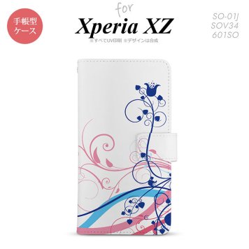【手帳型 スマホ カバー ケース】【SO01J】【エクスペリア XZ 】手帳型 ケース SO-01J スマホ カバー XPERIA XZ エクスペリア 草 青×ピンク nk-004s-so01j-dr1622【メール便送料無料】