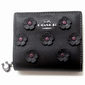 コーチ レザー財布 COACH アウトレット スナップ ウォレット フローラル アップリケ 花柄 二つ折り財布 CAP16 QBBK