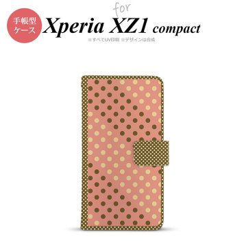 【手帳型 スマホ カバー ケース】【SO02K】【エクスペリア XZ1】手帳型 ケース SO-02K スマホ カバー Xperia XZ1 Compact エクスペリア ドット・水玉 サーモンピンク×茶 nk-004s-so02k-dr1641【メール便送料無料】
