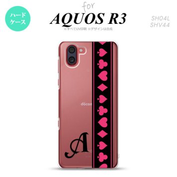 SH-04L SHV44 R3 AQUOS R3 スマホケース カバー トランプ 帯 黒 ピンク +アルファベット nk-r3-524i