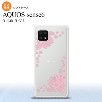 SH-54B SHG05 AQUOS sense6 スマホケース ソフトケース ハイビスカス E クリア ピンク メンズ レディース nk-sens6-tp1056