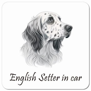イラスト付 Dog in Car イングリッシュセター Aタイプ カーサイン 車 マグネットステッカー 犬 マグネット 強力 13x13cm 正方形 おしゃれ かわいい ドラレコステッカー 安全対策 危険運転 煽り運転 アニマル 動物 犬種別 屋外 防水 屋内