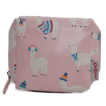 キャスキッドソン Cath Kidston ポーチ 化粧ポーチ マルチポーチ 786256 SQUARE MAKE UP BAG スクエア メイクアップバッグ SOFT BLUSH Mini Alpacas アルパカ柄ライトピンク系マルチ