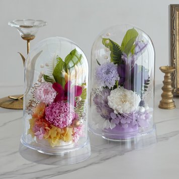 プリザーブドフラワー お供え花 クリアドーム 花あかり｜プリザーブドフラワー お供え花 仏花 クリアドーム 仏壇用 初盆 新盆 四十九日 一回忌 お手入れ簡単 水替え不要 ほこりが入りにくい お悔やみ お彼岸 即日発送 送料無料