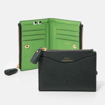 アニヤ ハインドマーチ ANYA HINDMARCH Peeping Eyes Small Double Zip Wallet Peeping Eyes in Ink Green Shiny Capr