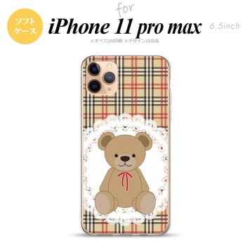 iPhone11ProMax iPhone11pro max スマホケース ソフトケース くま チェック レース 茶 赤 メンズ レディース nk-i11pm-tp754
