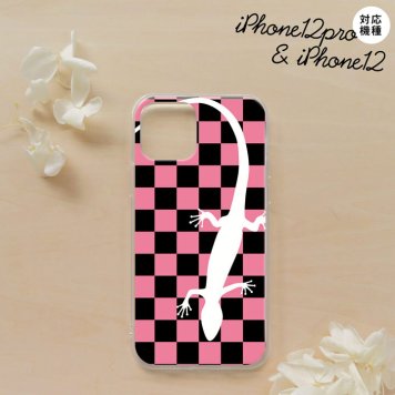 iPhone12/iPhone12pro iPhone12 / iPhone12pro スマホケース ソフトケース トカゲ 市松 ピンク メンズ レディース nk-i12-tp863