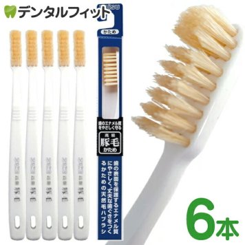 エビス 豚毛歯ブラシ かため 6本セット 歯のエナメル質をやさしく守る高級豚毛歯ブラシ EBiSU B-T35 天然毛のハブラシ 山型カットの先端集中植毛で歯垢除去に優れた効果を発揮 ホワイト 白色(メール便2点迄)【メール便送料無料】(※日時指定不可)