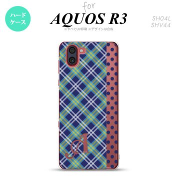 SH-04L SHV44 R3 AQUOS R3 スマホケース カバー タータン ドット 青 +アルファベット nk-r3-1534i