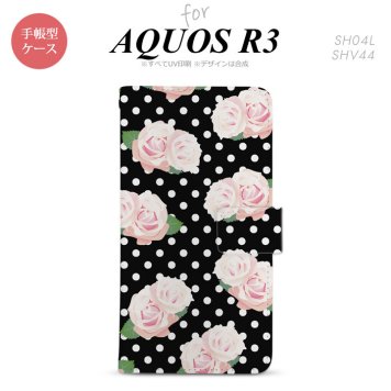 SH-04L/SHV44 AQUOS R3 手帳型スマホケース カバー バラ ドット 黒  nk-004s-r3-dr786