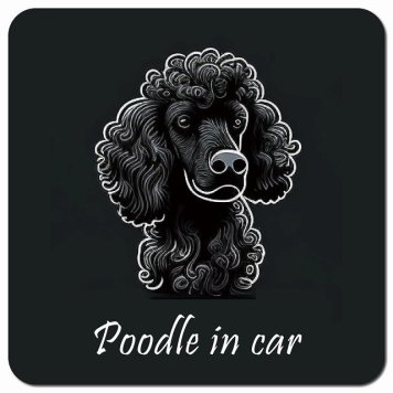 イラスト付 Dog in Car プードル Aタイプ カーサイン 車 マグネットステッカー 犬 マグネット 強力 13x13cm 正方形 おしゃれ かわいい ドラレコステッカー 安全対策 危険運転 煽り運転 アニマル 動物 犬種別 屋外 防水 屋内
